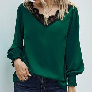V-Neck Eyelet Collar Top